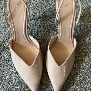 Zara Women's Beige Pointed Slingback Heels